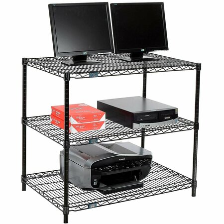 NEXEL 3-Shelf Wire Computer LAN Workstation, 36inW x 24inD x 34inH, Black 695363BK